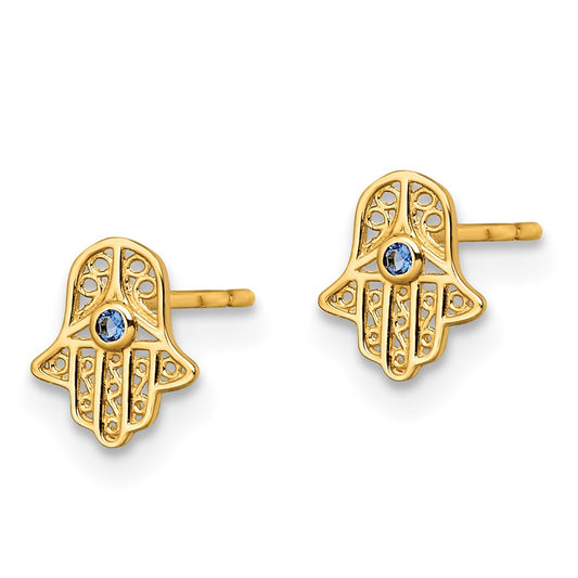 Shop Exclusive 14K Gold Hamsa Post Earrings with Blue Glass Stone - Stylish!