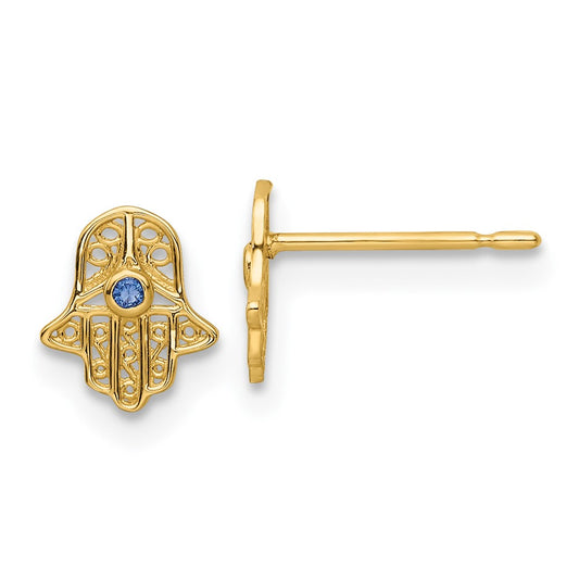 Shop Exclusive 14K Gold Hamsa Post Earrings with Blue Glass Stone - Stylish!