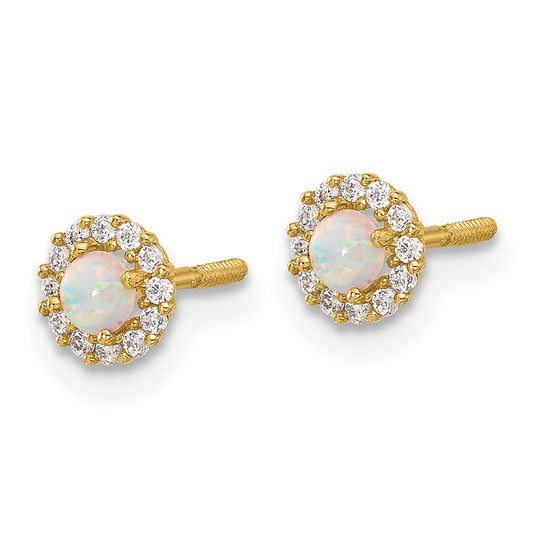 Exclusive 14K Gold Polished Circle Screwback Earrings - Stylish CZ & Opal