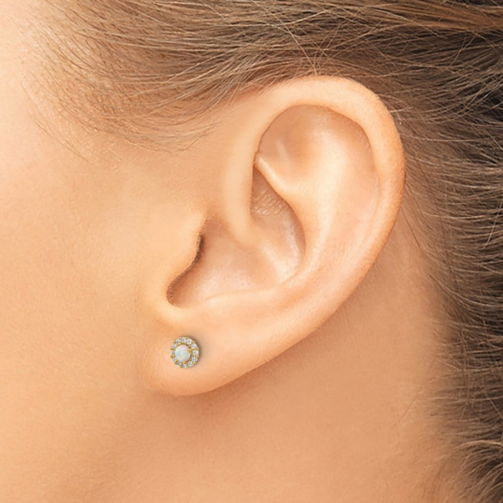 Exclusive 14K Gold Polished Circle Screwback Earrings - Stylish CZ & Opal