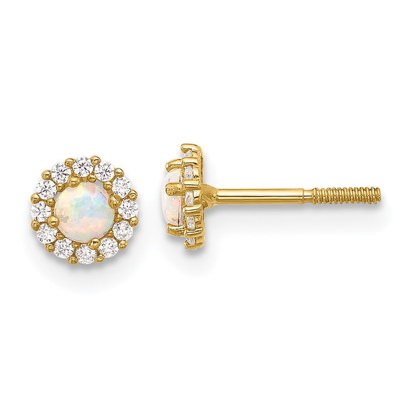 14K Gold Polished Circle Screwback Earrings - CZ Opal