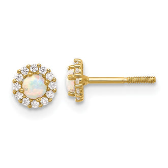 Exclusive 14K Gold Polished Circle Screwback Earrings - Stylish CZ & Opal