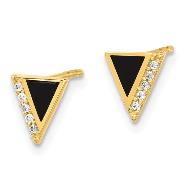 14K Gold Plated Triangle Stud Earrings - CZ Accents