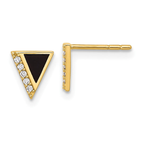14K Gold Plated Triangle Stud Earrings - CZ Accents
