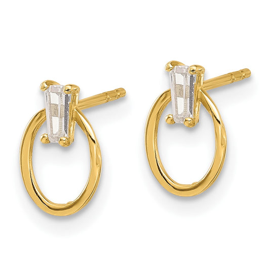 Buy Designer 14K Gold Polished Oval CZ Stud Earrings - Stylish and Affordable!