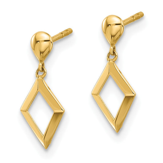 High-Quality 14K Gold Polished Diamond-Shaped Dangle Earrings - Stylish Value!