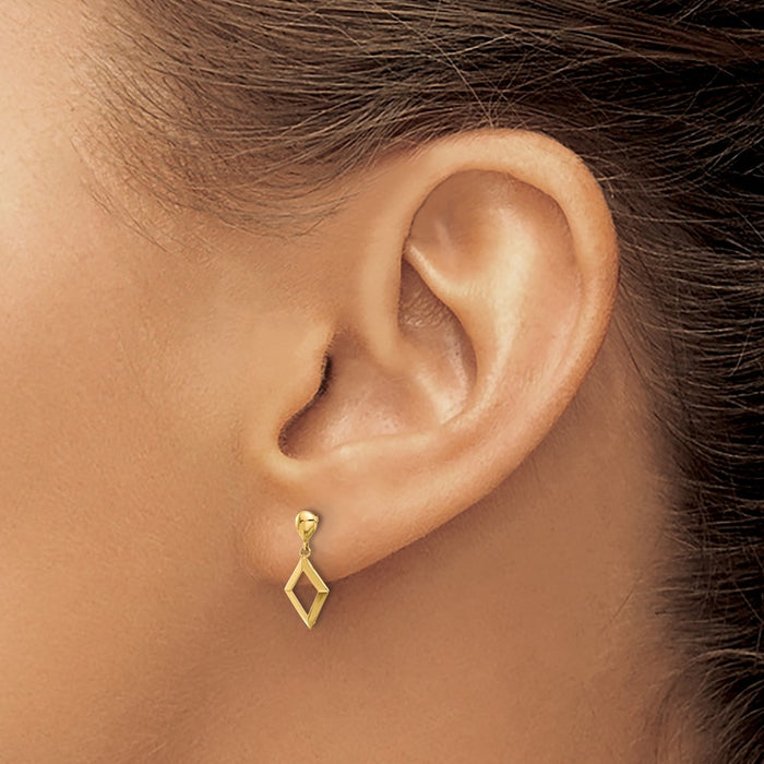 High-Quality 14K Gold Polished Diamond-Shaped Dangle Earrings - Stylish Value!-3