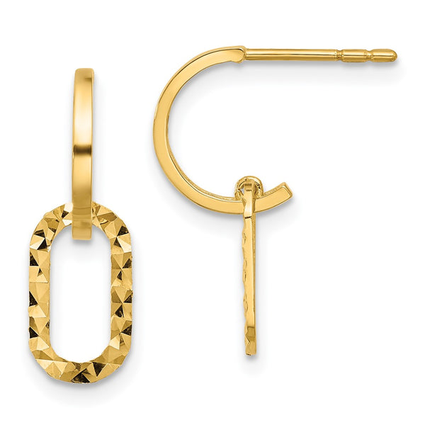 14K Gold J-Hoop Dangle Earrings - 14K, Polished, Lightweight