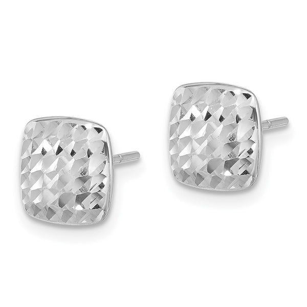 14K White Gold Diamond-Cut Square Stud Earrings