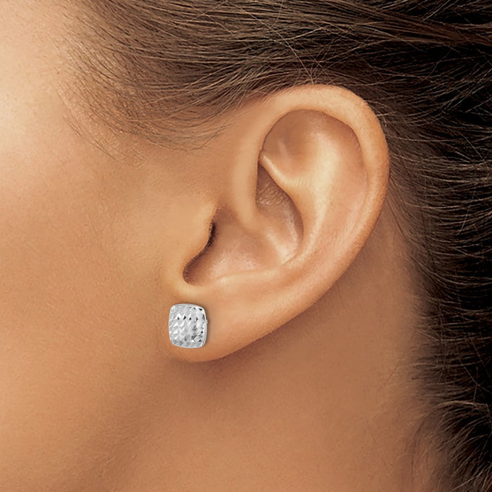 Shop Stylish 14K White Gold Diamond-Cut Square Stud Earrings - Luxury Design-3