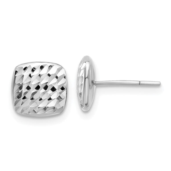 14K White Gold Diamond-Cut Square Stud Earrings
