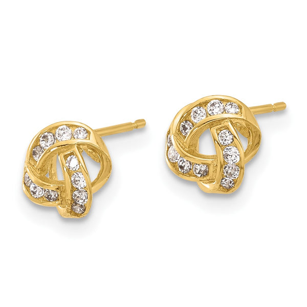 14K Gold Polished Love Knot Stud Earrings with CZ Accents