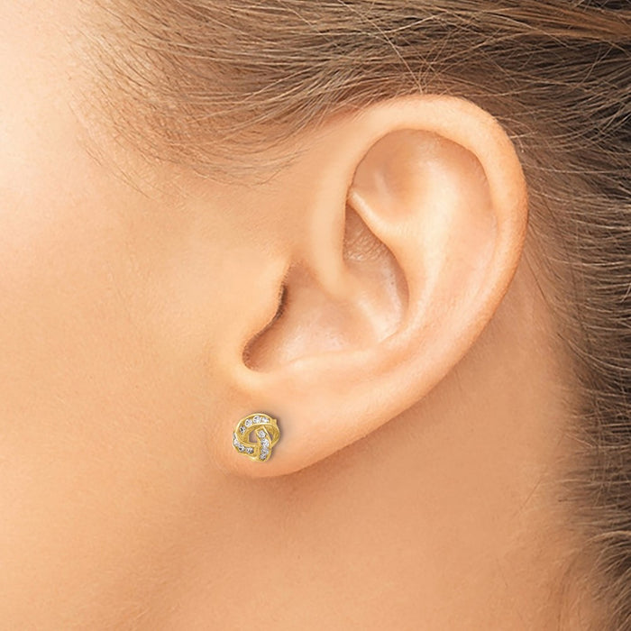 Shop Stylish 14K Gold Polished Love Knot Stud Earrings with CZ Accents-3