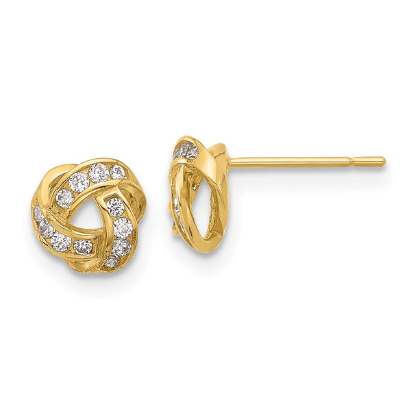 14K Gold Polished Love Knot Stud Earrings with CZ Accents