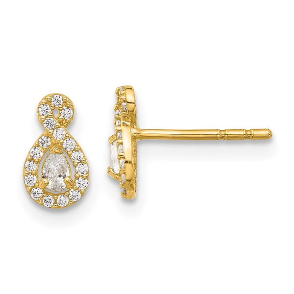 14K Gold Polished Infinity Post Earrings with CZ Accents
