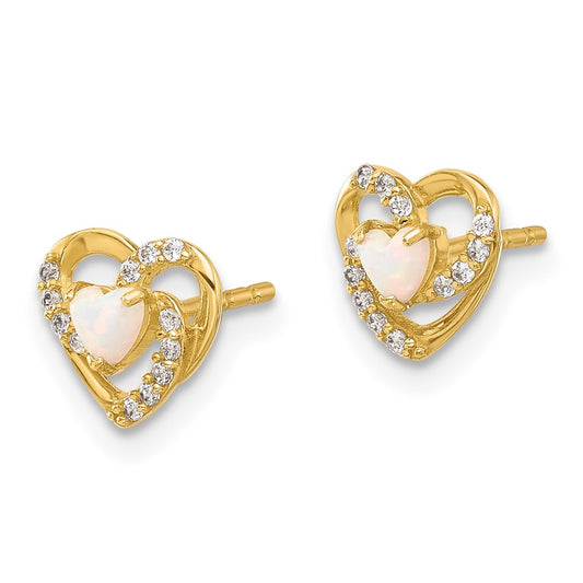 Exclusive 14K Gold Heart-Shaped Earrings with CZ & Created Opal - Stylish Value!