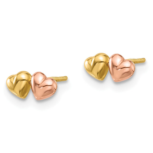 14K Two-Tone Double Heart Screwback Earrings