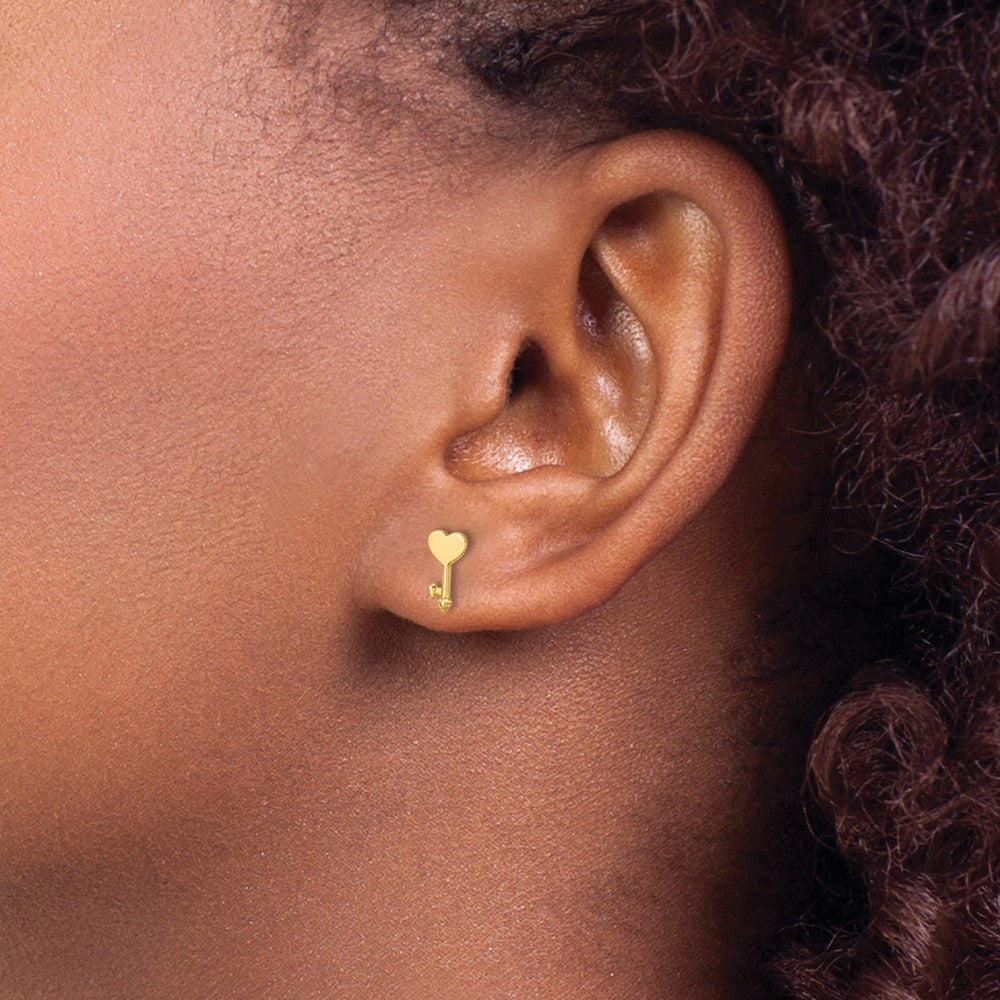 Exclusive 14K Gold Polished Heart Key Stud Earrings | Stylish & Affordable