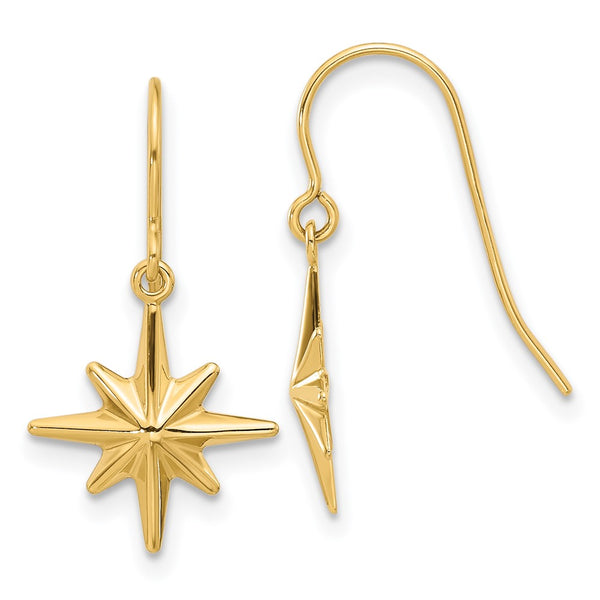 14K Gold Star Dangle Earrings - Style GR1-1020763