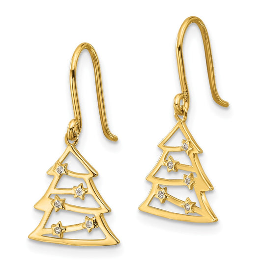 Buy 14K Gold Polished CZ Christmas Tree Dangle Earrings - Stylish Holiday Jewelry