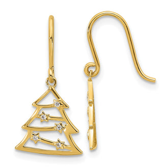 Buy 14K Gold Polished CZ Christmas Tree Dangle Earrings - Stylish Holiday Jewelry