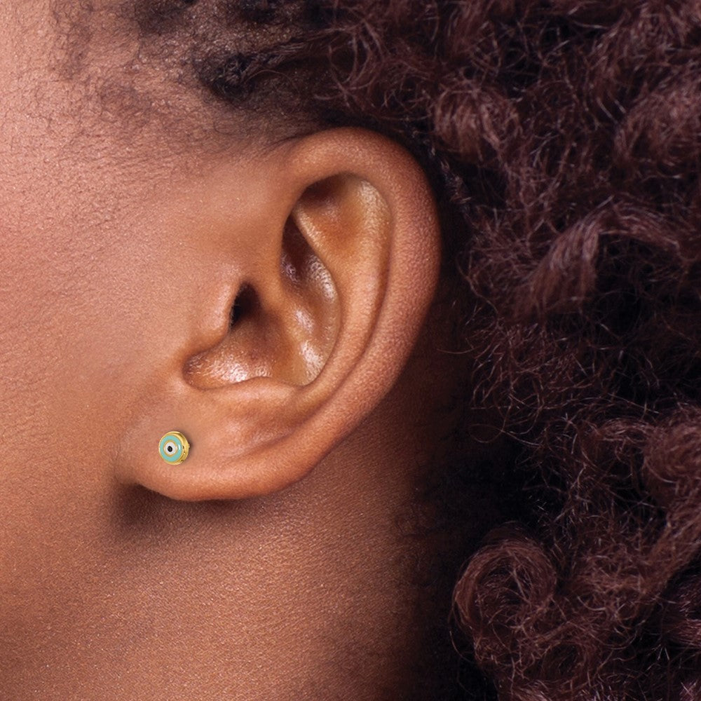 Shop Luxury 14K Gold Evil Eye Enamel Stud Earrings - Stylish & Affordable!