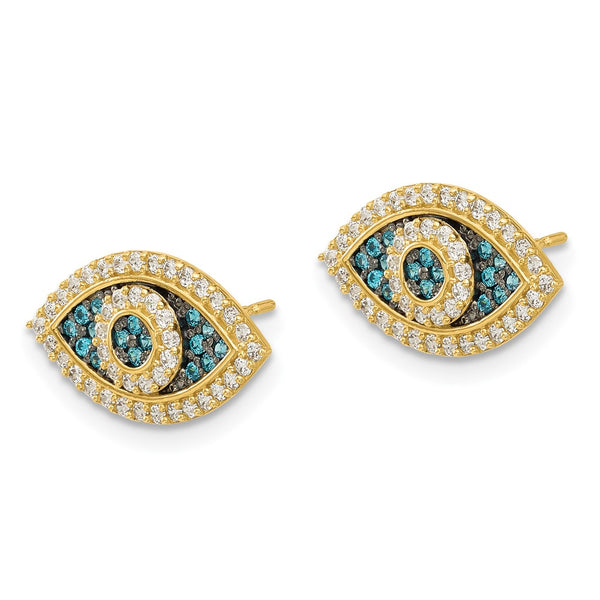 14K Black Rhodium-Plated Evil Eye Earrings - 0.85mm, CZs