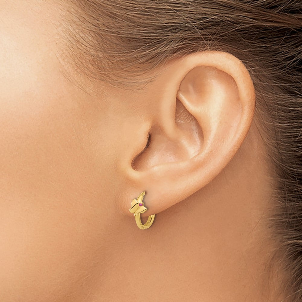 Buy Stylish 14K Rose Gold Butterfly Hinged Hoop Earrings with Pink CZ - Affordable!