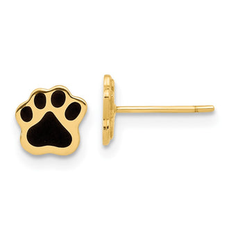 High-Quality 14K Gold Paw Print Earrings | Stylish Black Enamel Posts