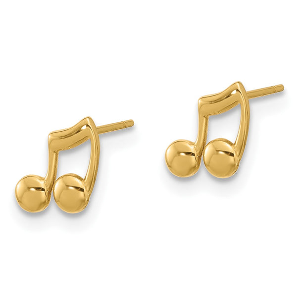 14K Gold Music Note Stud Earrings - Lightweight