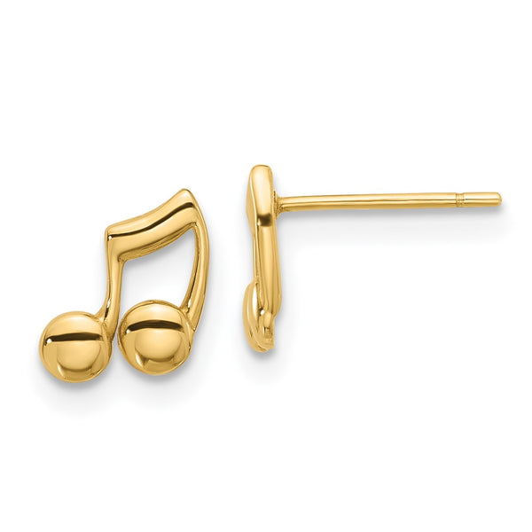 14K Gold Music Note Stud Earrings - Lightweight