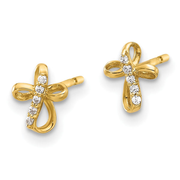 14K Gold Cubic Zirconia Cross Stud Earrings - Style GR1-1020780