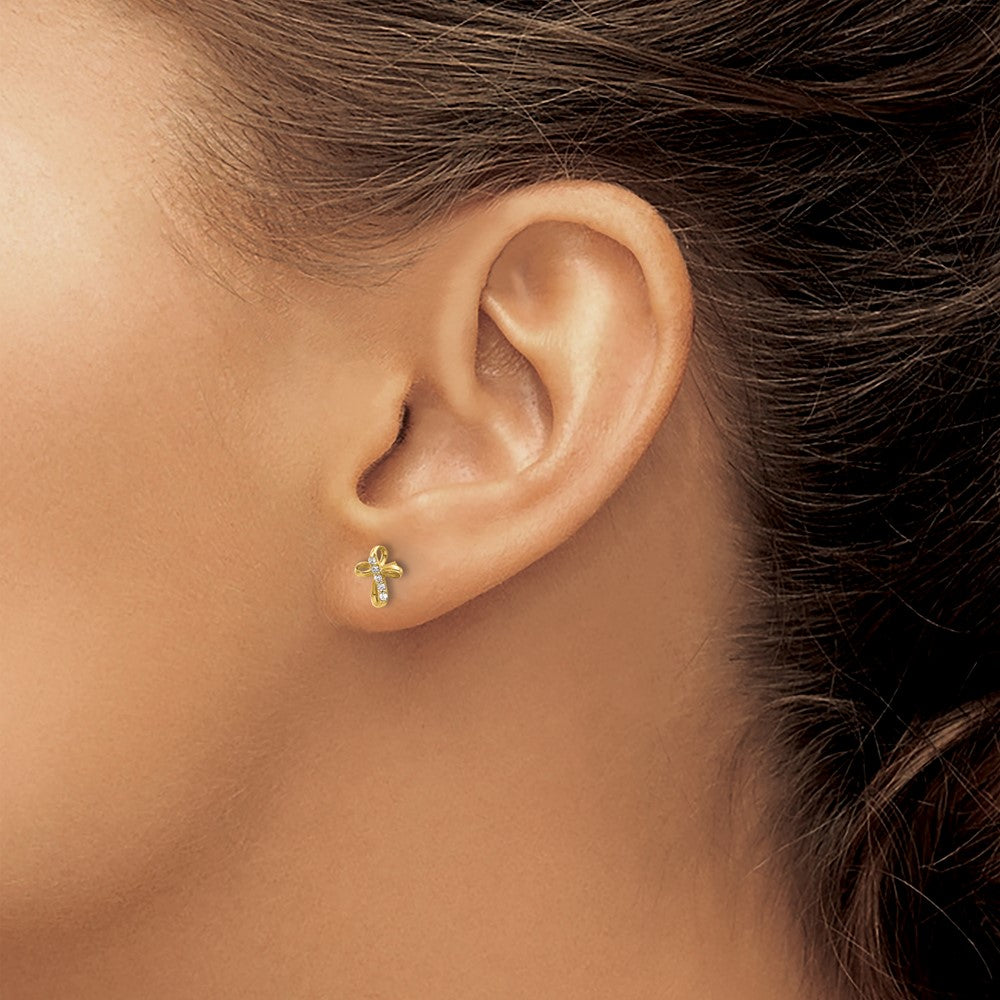 Shop Exclusive 14K Gold Cubic Zirconia Cross Stud Earrings - Stylish Value!