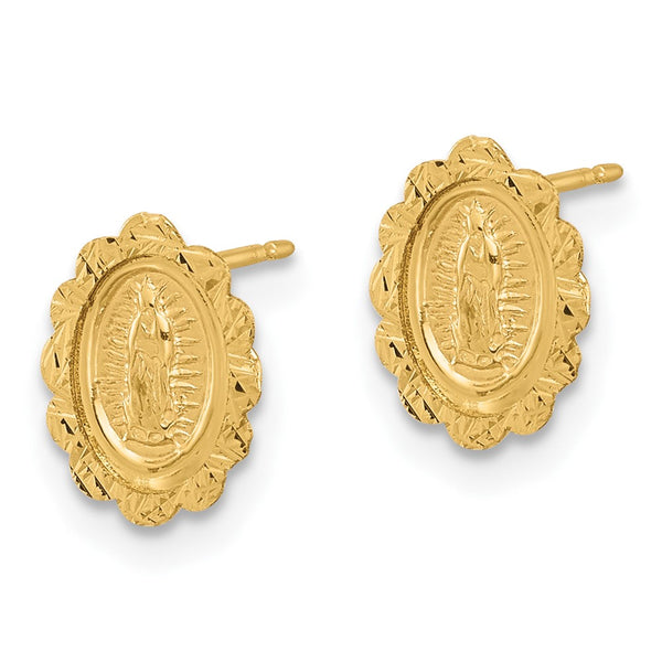 14K Gold Diamond-Cut Miraculous Medal Stud Earrings