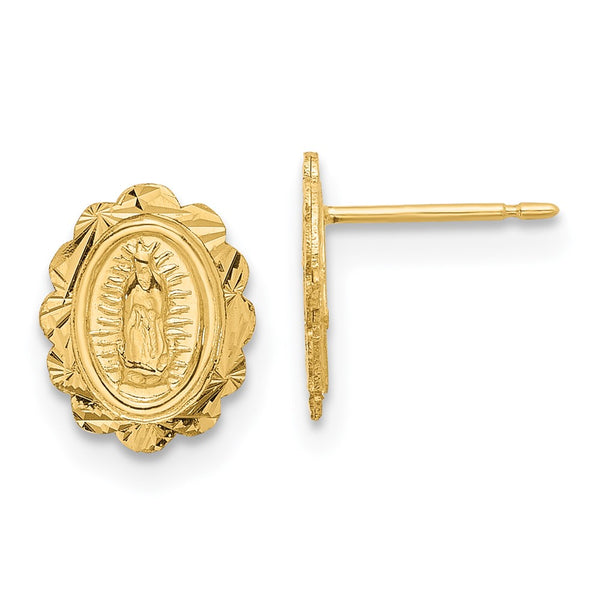 14K Gold Diamond-Cut Miraculous Medal Stud Earrings