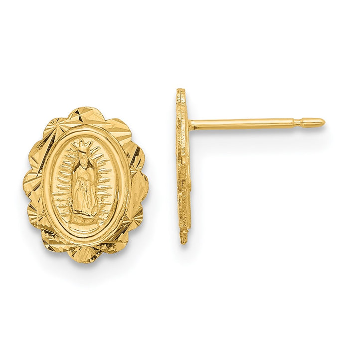 Exclusive 14K Gold Diamond-Cut Miraculous Medal Stud Earrings - Stylish Value-1