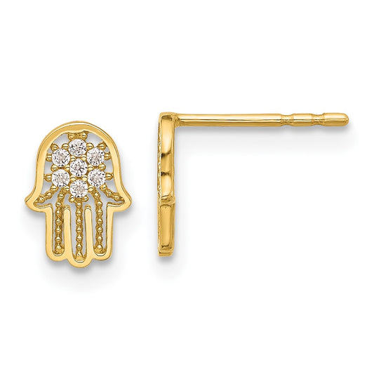 High-Quality 14K Gold Hamsa Earrings with CZ Accents | Stylish Value Offer