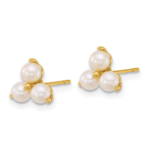 14K Gold Pearl Stud Earrings - Trio