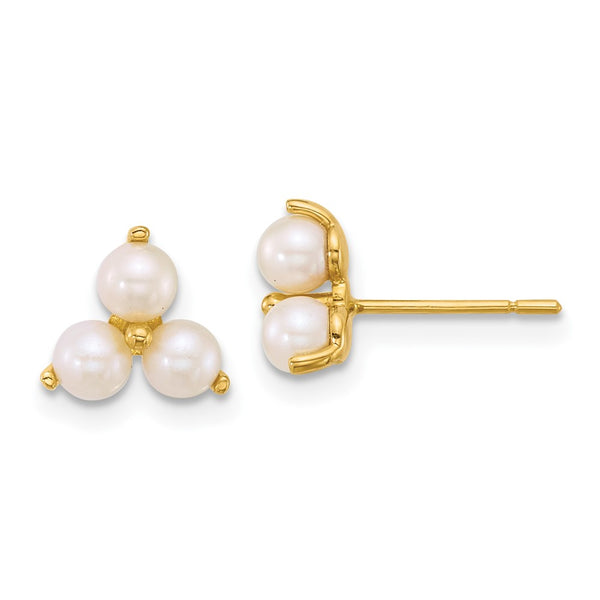 14K Gold Pearl Stud Earrings - Trio
