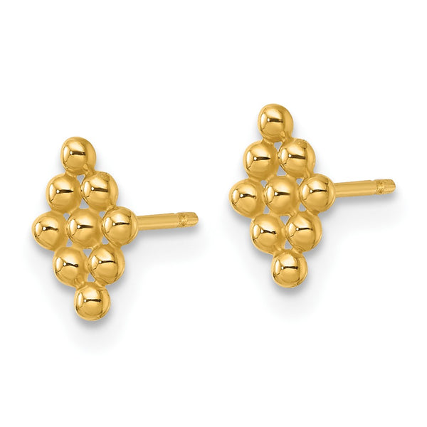 14K Polished Diamond-Shaped Post Earrings - Beaded Detail