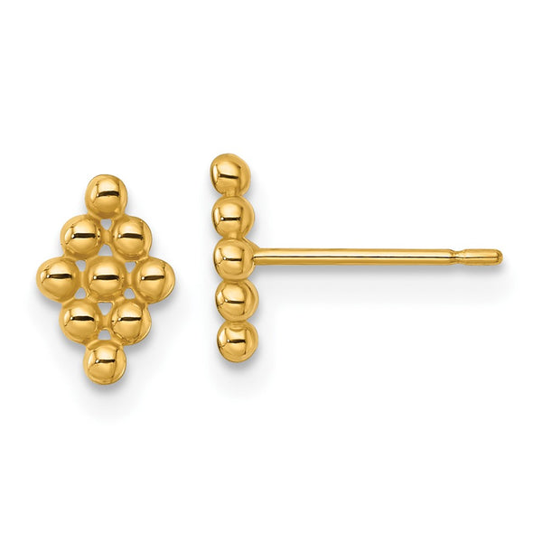 14K Polished Diamond-Shaped Post Earrings - Beaded Detail