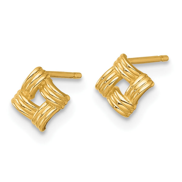 14K Gold Polished Woven Square Stud Earrings