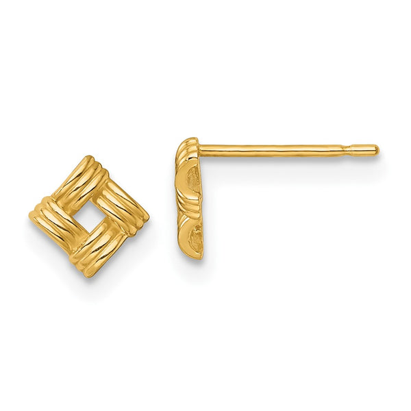 14K Gold Polished Woven Square Stud Earrings