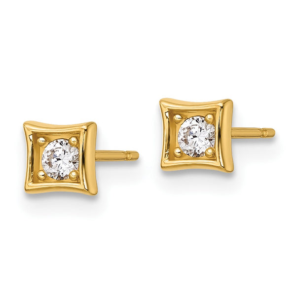 14K Gold Polished Round CZ Square Stud Earrings - 8mm
