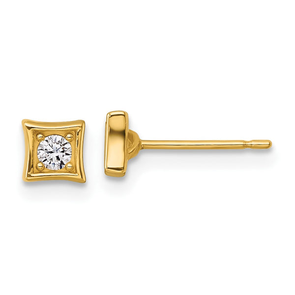 14K Gold Polished Round CZ Square Stud Earrings - 8mm