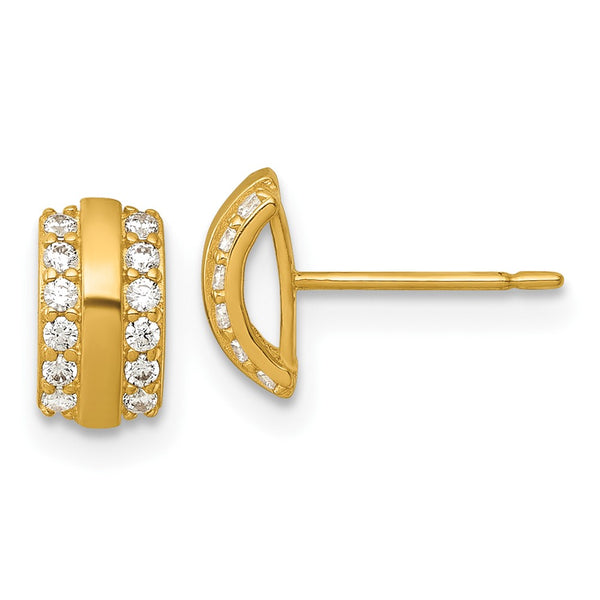 14K Gold CZ Stud Earrings - Polished Curved Bar