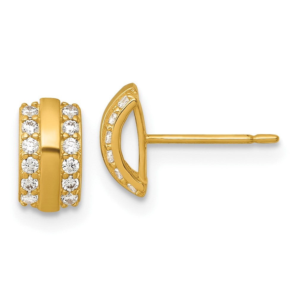 High-Quality 14K Gold CZ Stud Earrings | Stylish Polished Curved Bar Design