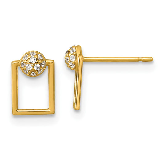 High-quality 14K Gold Open Rectangle Stud Earrings with Cubic Zirconia - Stylish Value