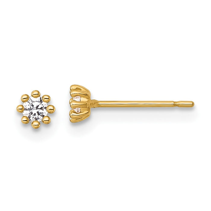 Shop Stylish 14K Gold Polished Beaded Round CZ Stud Earrings - Affordable Luxury!-1