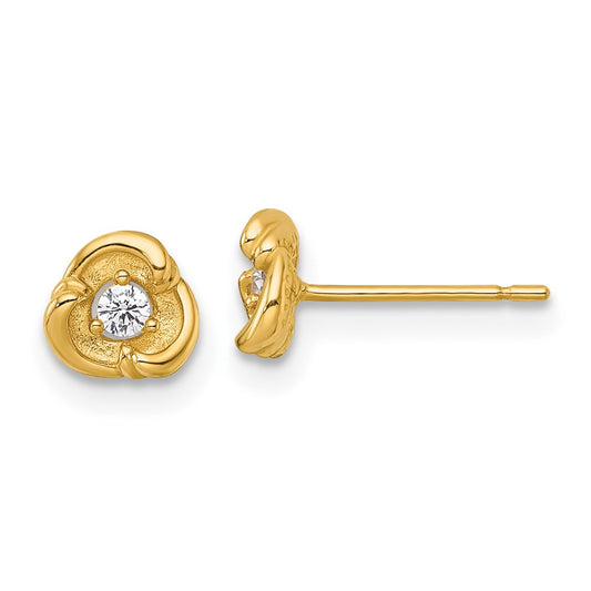 Buy Stylish 14K Gold CZ Stud Earrings - Polished & Satin Finish, 0.85mm